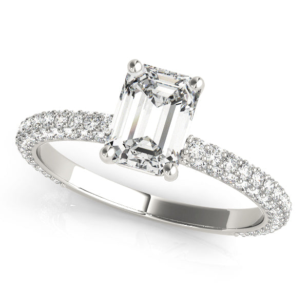 Heirloom Pave Engagement Ring With Cut Center Emerald Diamond Engagement Ring — 9K/18K Gold & Platinum