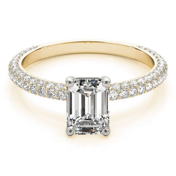 Heirloom Pave Engagement Ring With Cut Center Emerald Diamond Engagement Ring — 9K/18K Gold & Platinum