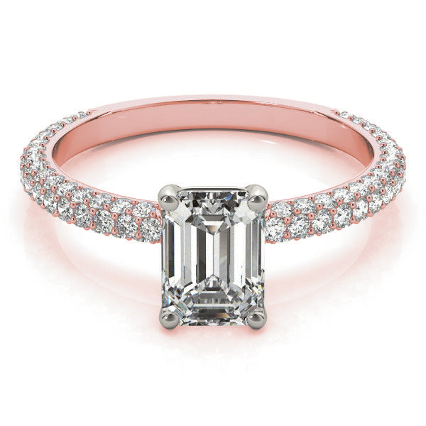 Heirloom Pave Engagement Ring With Cut Center Emerald Diamond Engagement Ring — 9K/18K Gold & Platinum