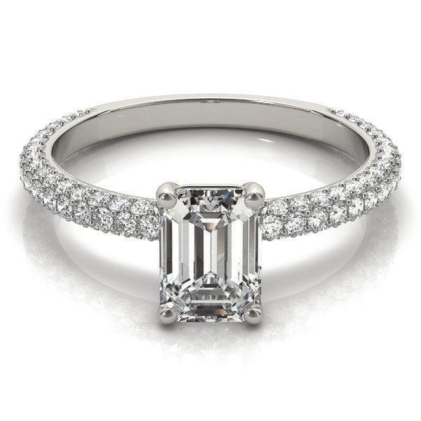 Heirloom Pave Engagement Ring With Cut Center Emerald Diamond Engagement Ring — 9K/18K Gold & Platinum
