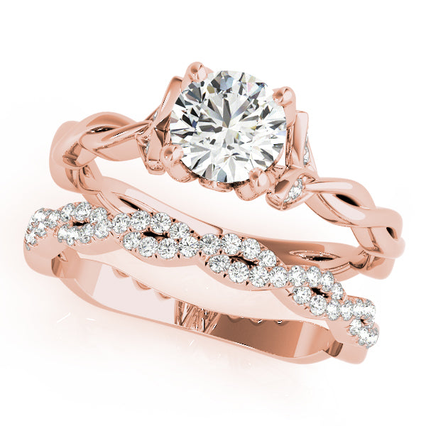 Regal With Twisted Shank Round Diamond Engagement Ring — 9K/18K Gold & Platinum