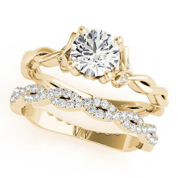 Regal With Twisted Shank Round Diamond Engagement Ring — 9K/18K Gold & Platinum