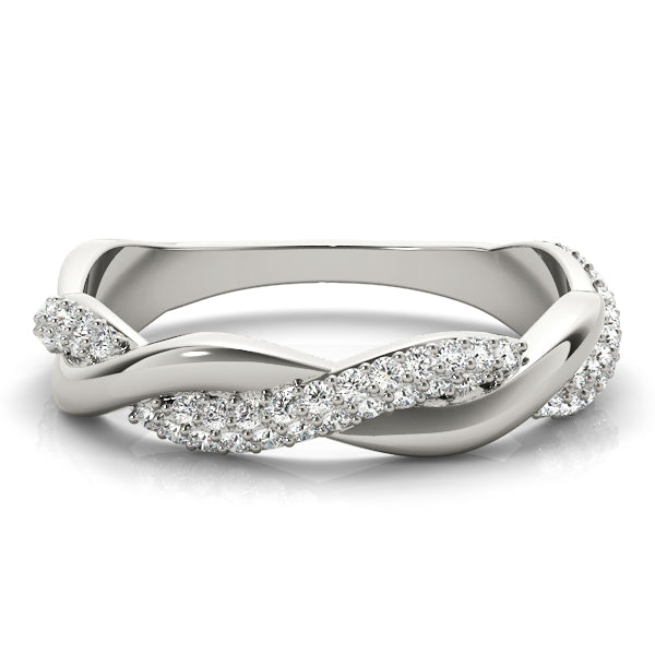 Double Row Pavã© Twisted Shank Half Eternity Ring in Gold & Platinum