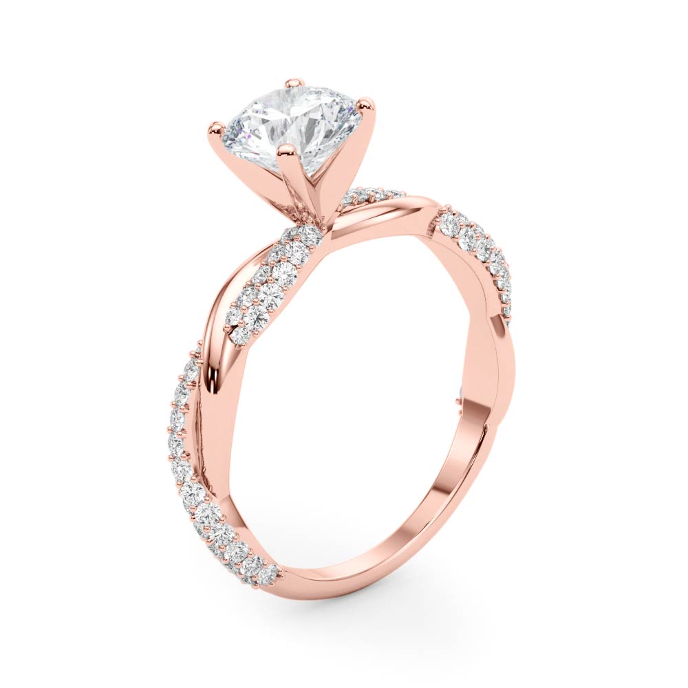 Romantic Twisted Engagement Ring Round Diamond Engagement Ring — 9K/18K Gold & Platinum