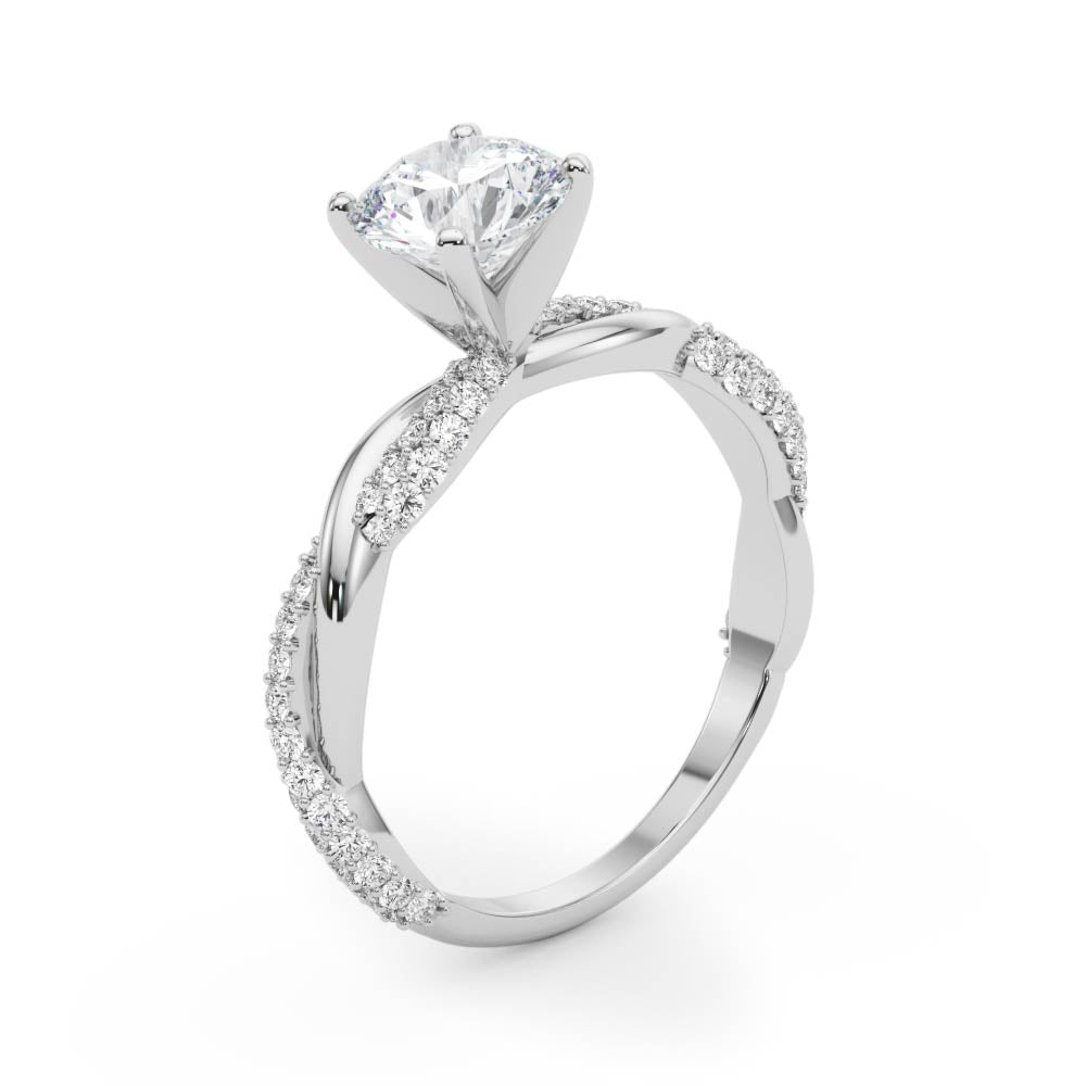 Romantic Twisted Engagement Ring Round Diamond Engagement Ring — 9K/18K Gold & Platinum