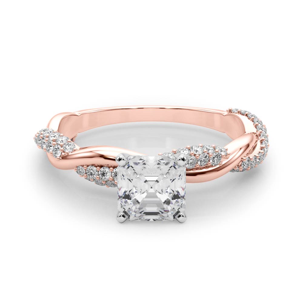 Romantic Twisted Engagement Ring Round Diamond Engagement Ring — 9K/18K Gold & Platinum