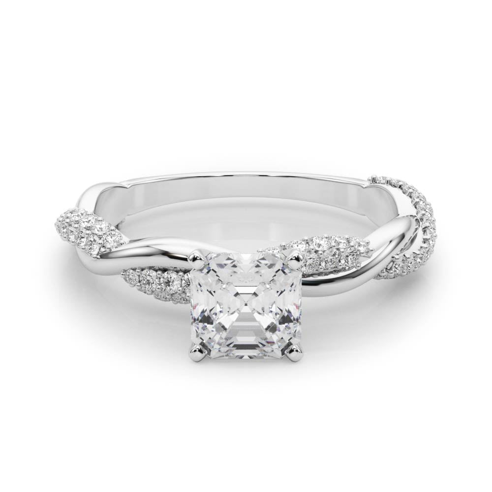 Romantic Twisted Engagement Ring Round Diamond Engagement Ring — 9K/18K Gold & Platinum