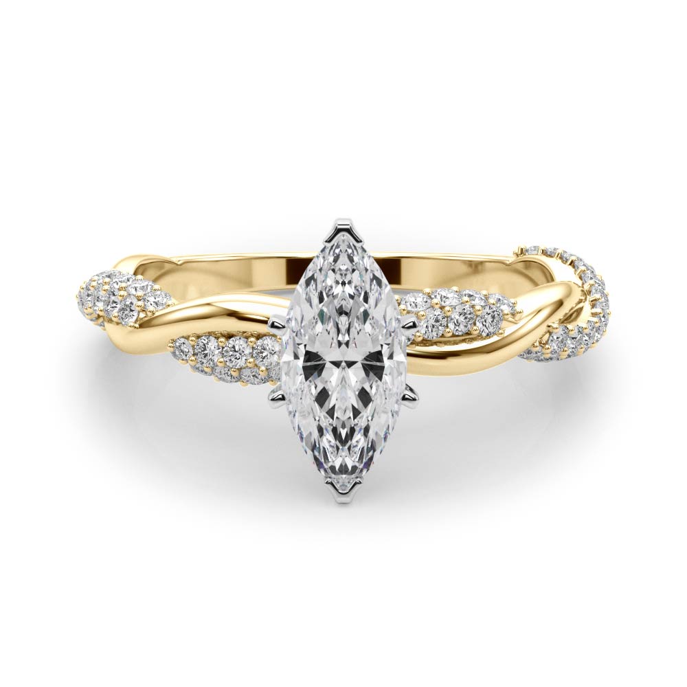 Romantic Twisted Engagement Ring Round Diamond Engagement Ring — 9K/18K Gold & Platinum