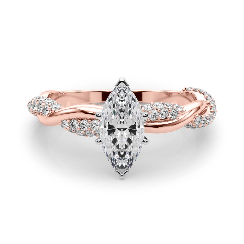 Romantic Twisted Engagement Ring Round Diamond Engagement Ring — 9K/18K Gold & Platinum