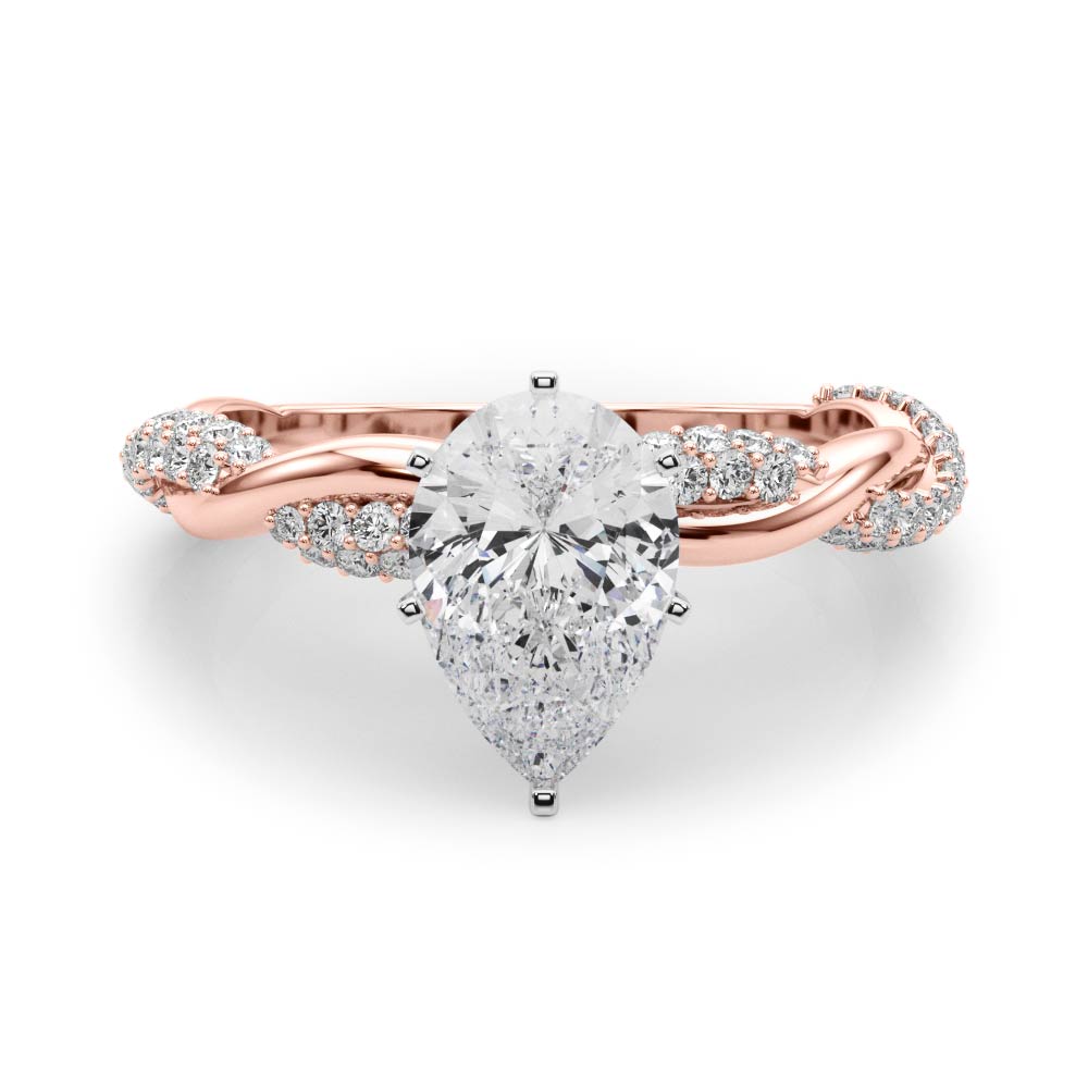 Romantic Twisted Engagement Ring Round Diamond Engagement Ring — 9K/18K Gold & Platinum