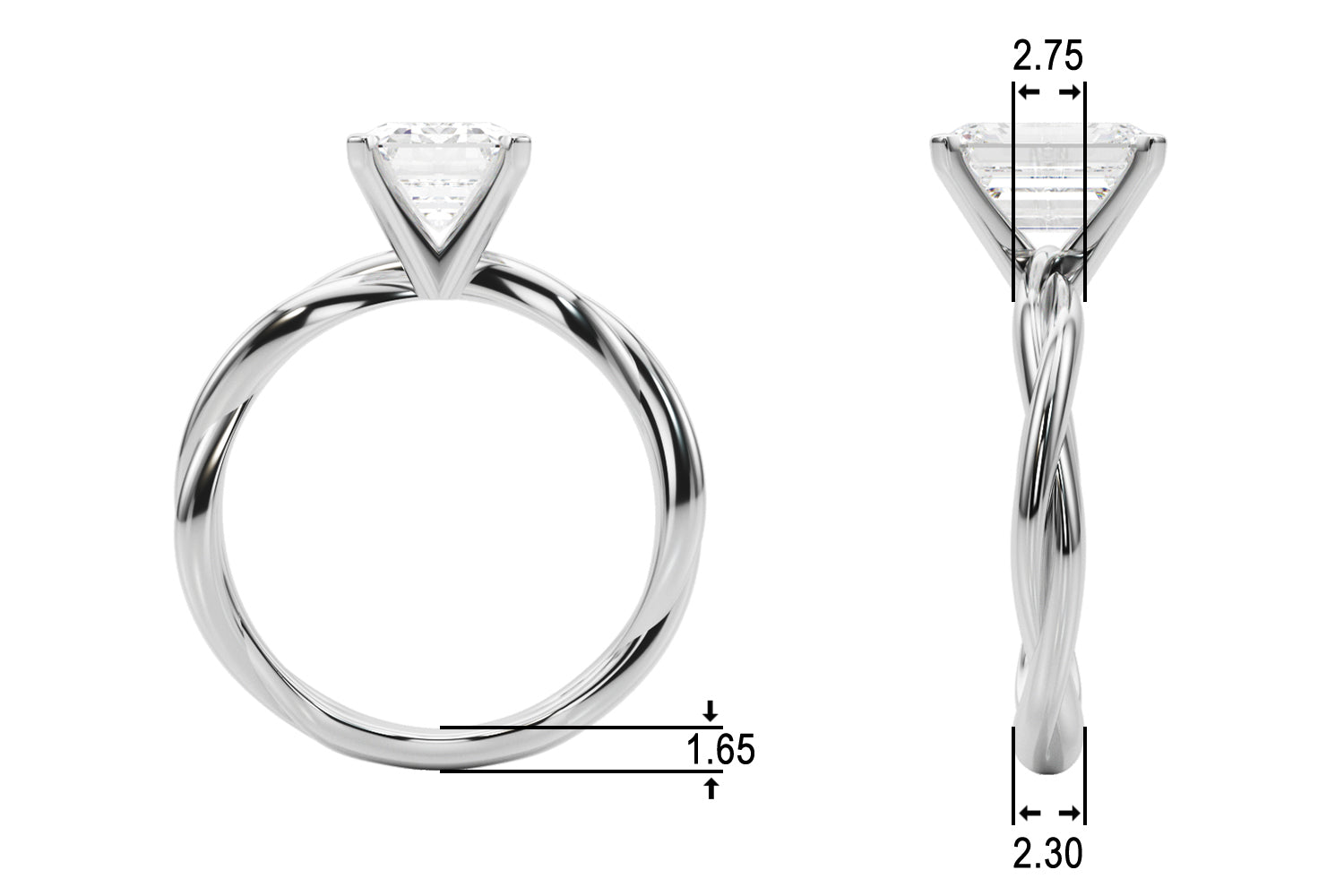 Statement Twisted Shank Engagement Ring Round Diamond Engagement Ring — 9K/18K Gold & Platinum