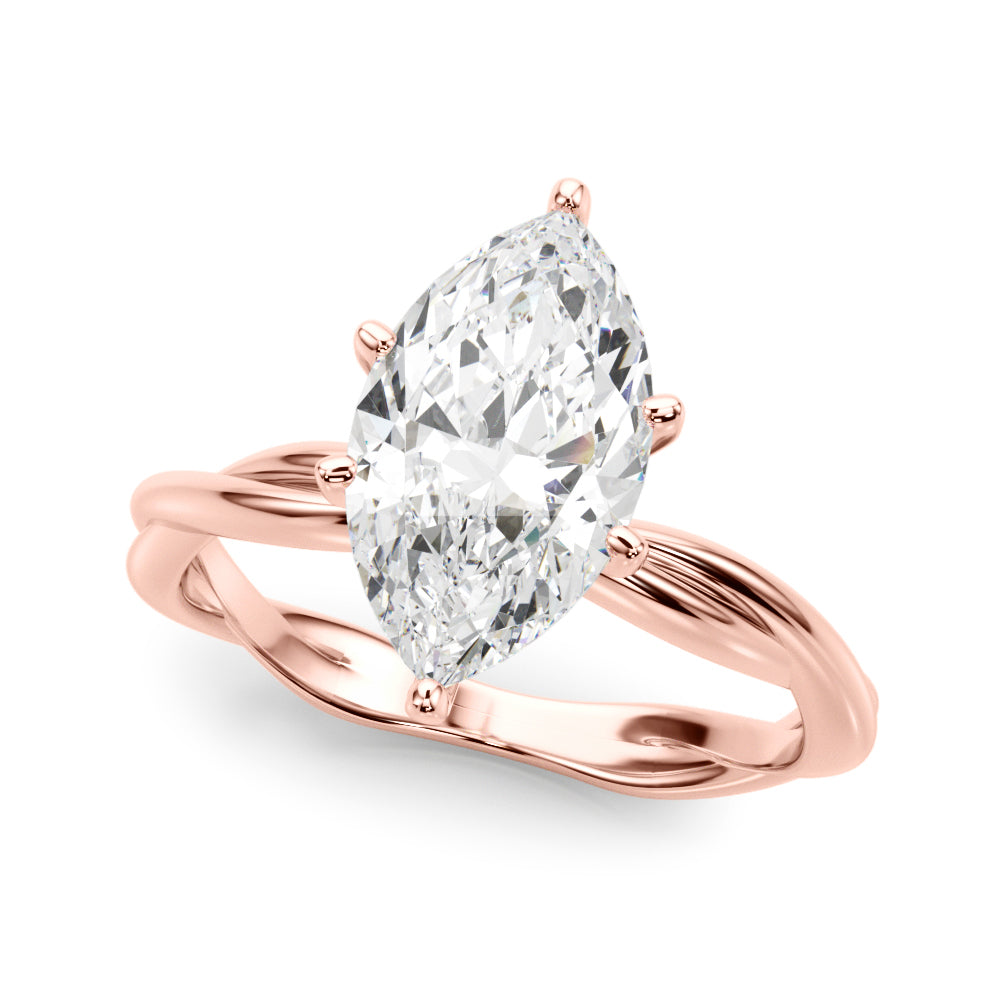 Statement Twisted Shank Engagement Ring Round Diamond Engagement Ring — 9K/18K Gold & Platinum