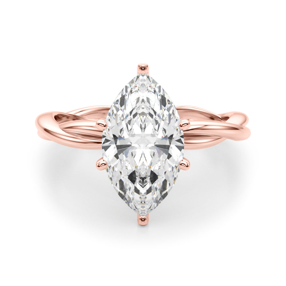 Statement Twisted Shank Engagement Ring Round Diamond Engagement Ring — 9K/18K Gold & Platinum