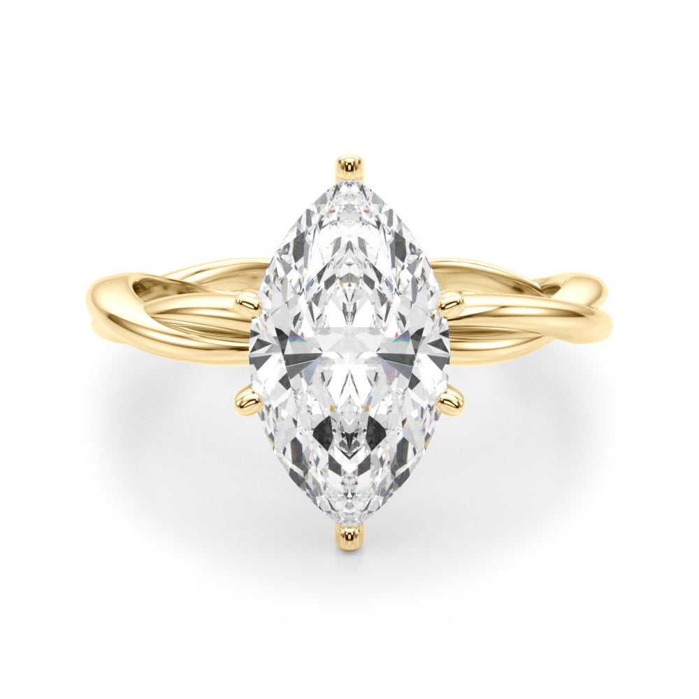 Statement Twisted Shank Engagement Ring Round Diamond Engagement Ring — 9K/18K Gold & Platinum