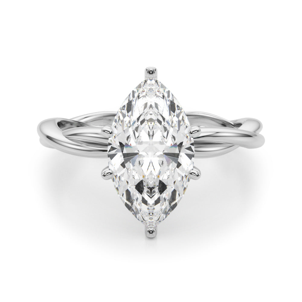 Statement Twisted Shank Engagement Ring Round Diamond Engagement Ring — 9K/18K Gold & Platinum
