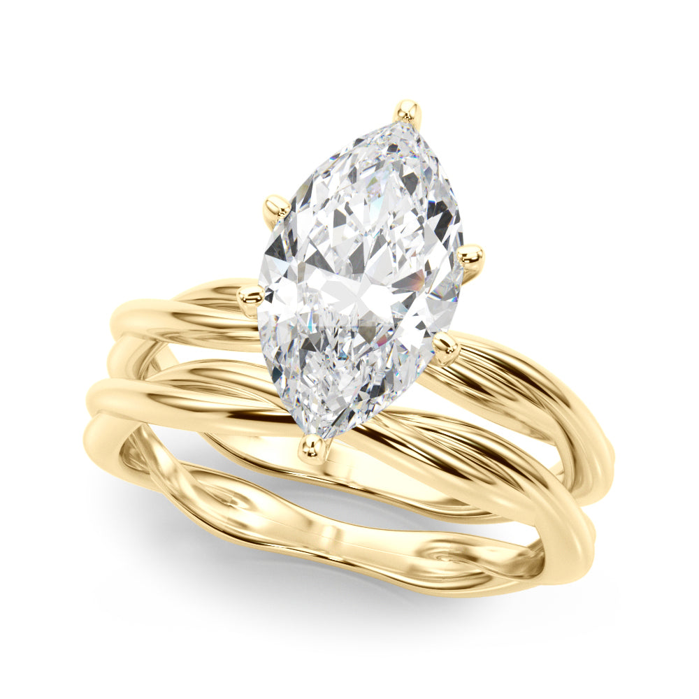 Statement Twisted Shank Engagement Ring Round Diamond Engagement Ring — 9K/18K Gold & Platinum