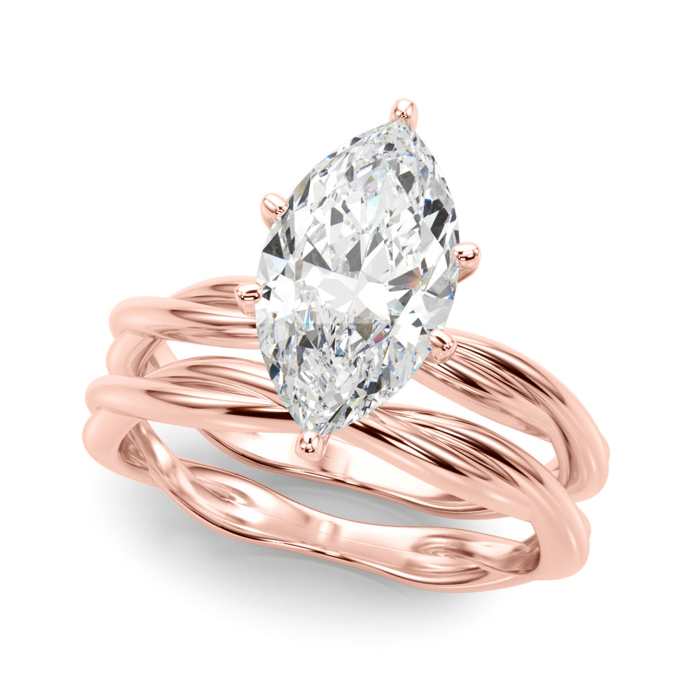 Statement Twisted Shank Engagement Ring Round Diamond Engagement Ring — 9K/18K Gold & Platinum