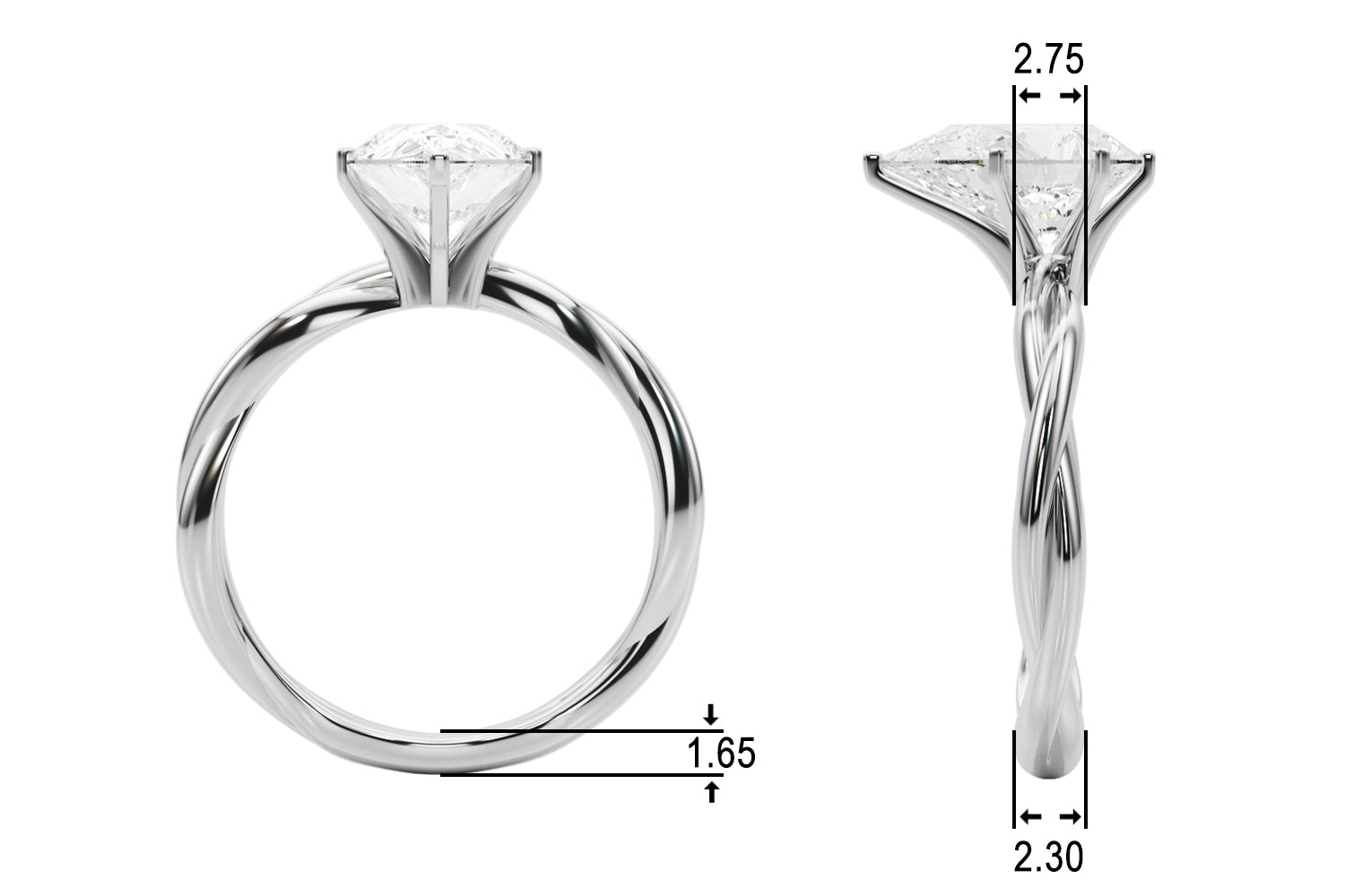 Statement Twisted Shank Engagement Ring Round Diamond Engagement Ring — 9K/18K Gold & Platinum