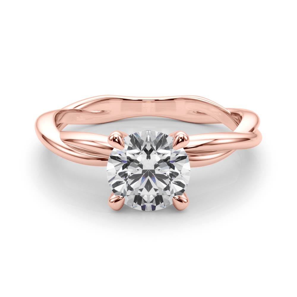Statement Twisted Shank Engagement Ring Round Diamond Engagement Ring — 9K/18K Gold & Platinum
