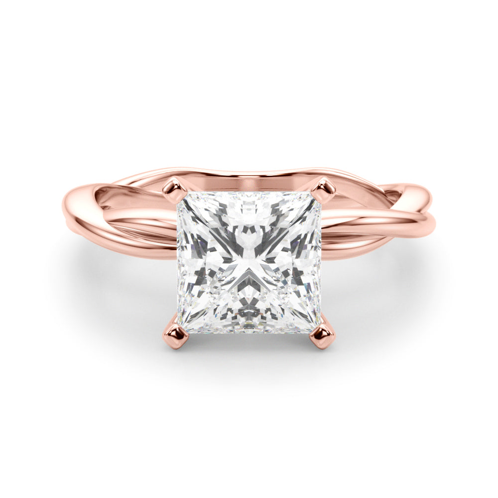 Statement Twisted Shank Engagement Ring Round Diamond Engagement Ring — 9K/18K Gold & Platinum