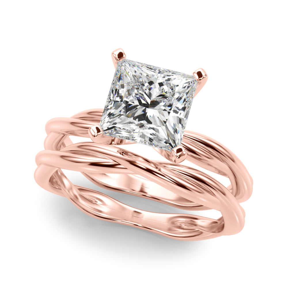 Statement Twisted Shank Engagement Ring Round Diamond Engagement Ring — 9K/18K Gold & Platinum