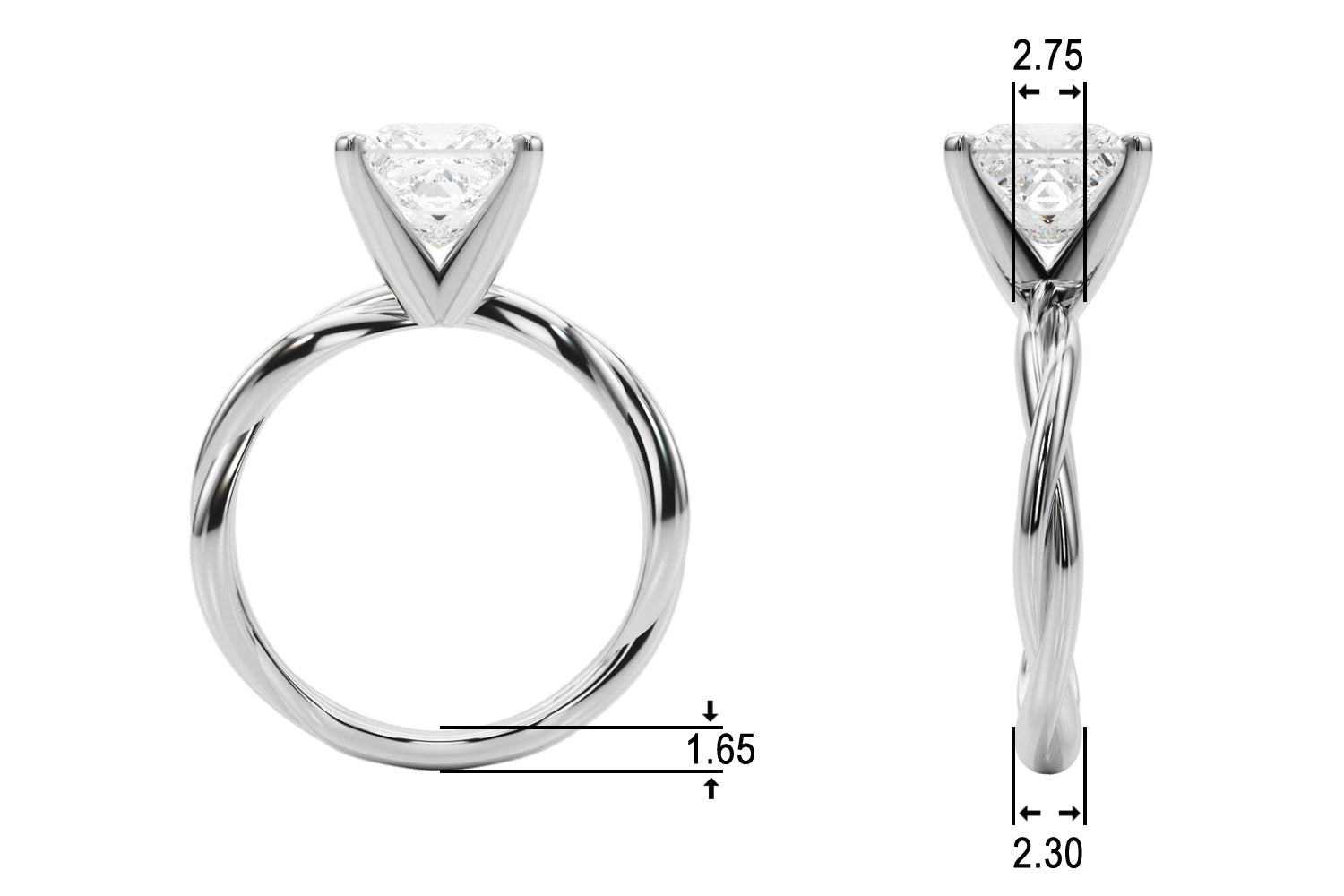 Statement Twisted Shank Engagement Ring Round Diamond Engagement Ring — 9K/18K Gold & Platinum