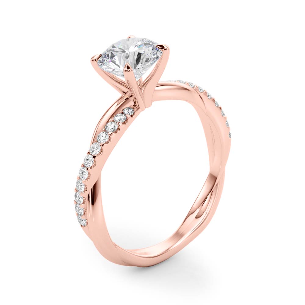 Lustrous Twisted Dia Shank Engagement Ring Round Diamond Engagement Ring — 9K/18K Gold & Platinum