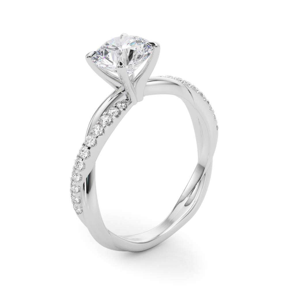 Lustrous Twisted Dia Shank Engagement Ring Round Diamond Engagement Ring — 9K/18K Gold & Platinum