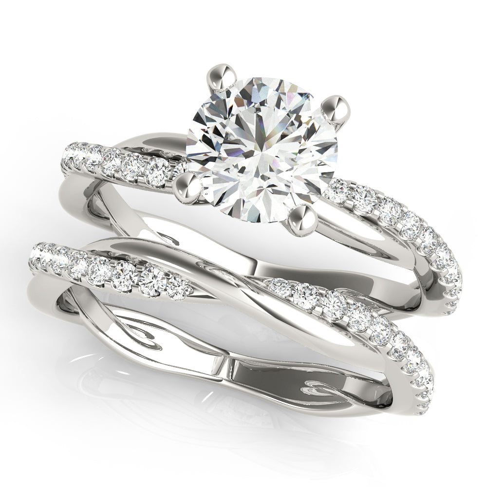 Lustrous Twisted Dia Shank Engagement Ring Round Diamond Engagement Ring — 9K/18K Gold & Platinum