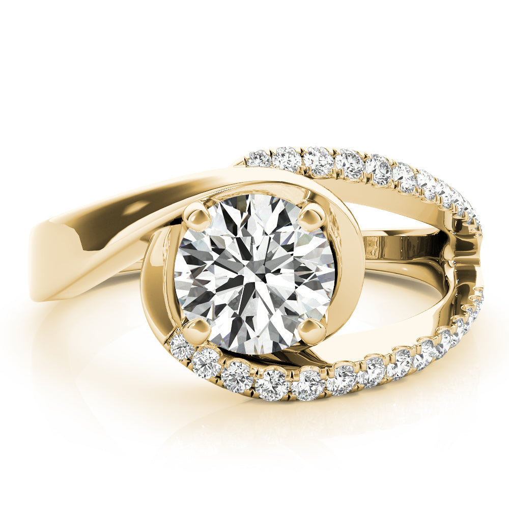 Dazzling Bypass Euro Shank Round Diamond Engagement Ring — 9K/18K Gold & Platinum