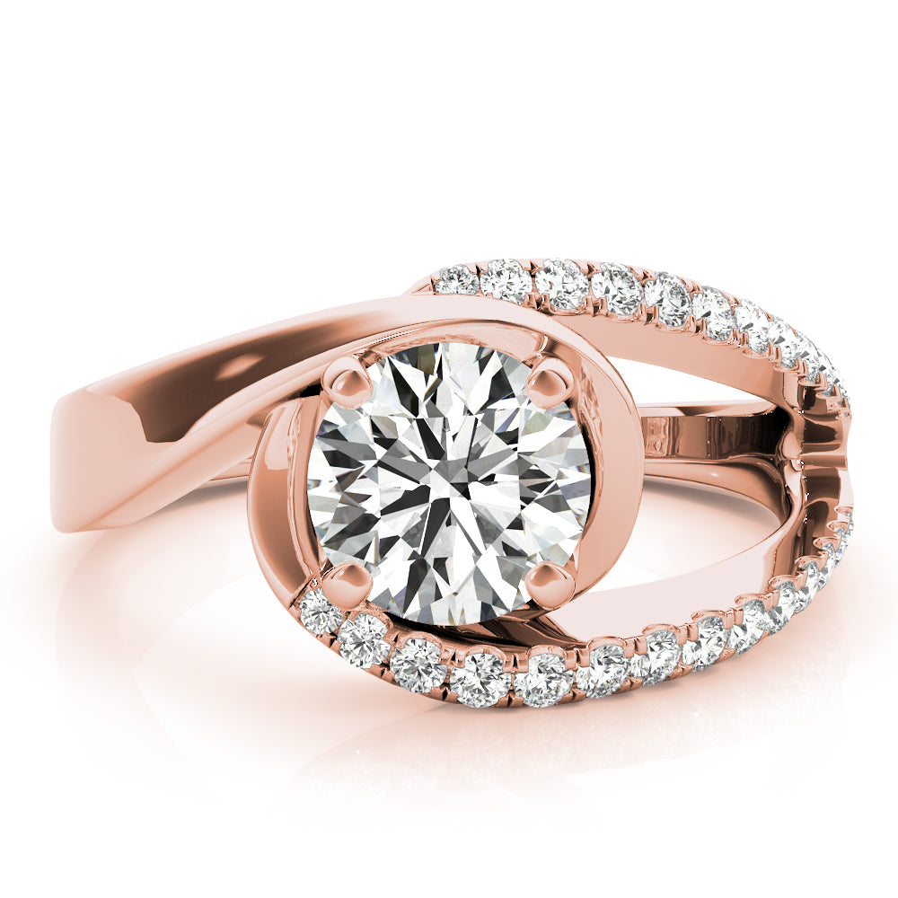 Dazzling Bypass Euro Shank Round Diamond Engagement Ring — 9K/18K Gold & Platinum