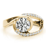 Dazzling Bypass Euro Shank Round Diamond Engagement Ring — 9K/18K Gold & Platinum