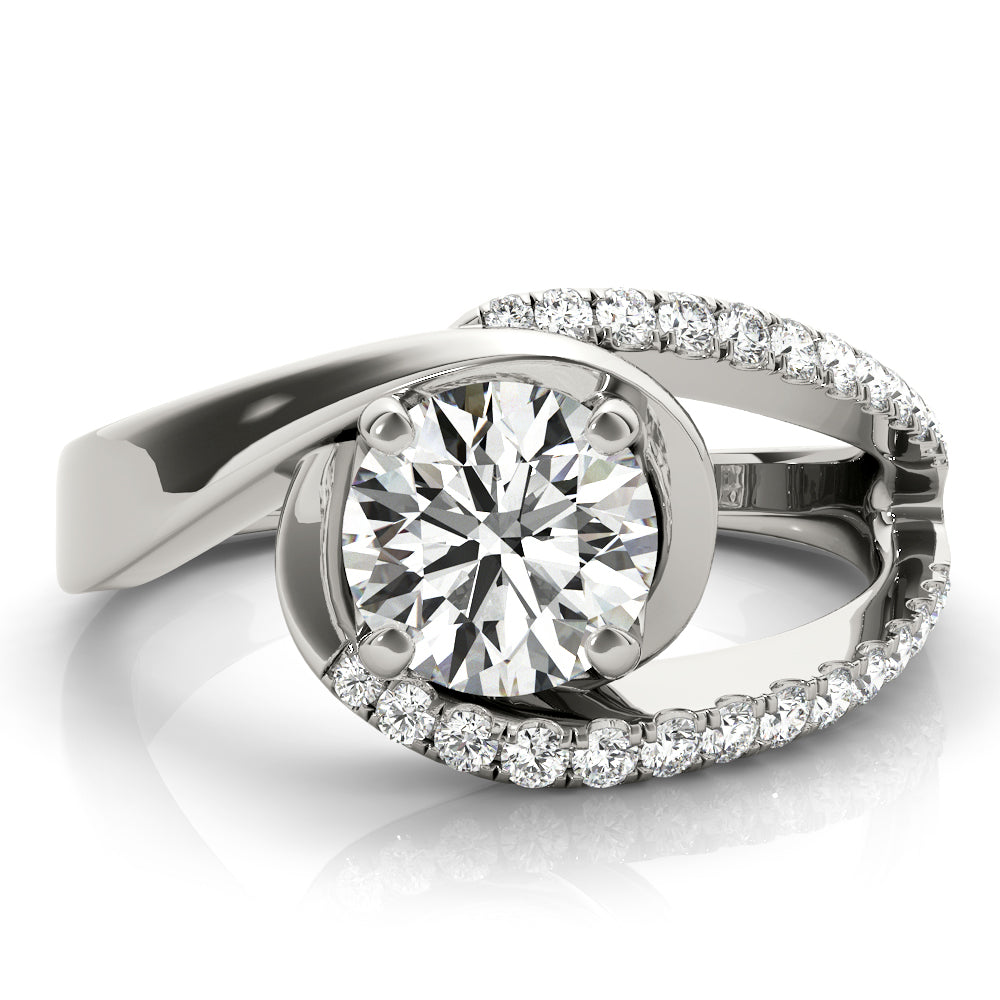 Dazzling Bypass Euro Shank Round Diamond Engagement Ring — 9K/18K Gold & Platinum