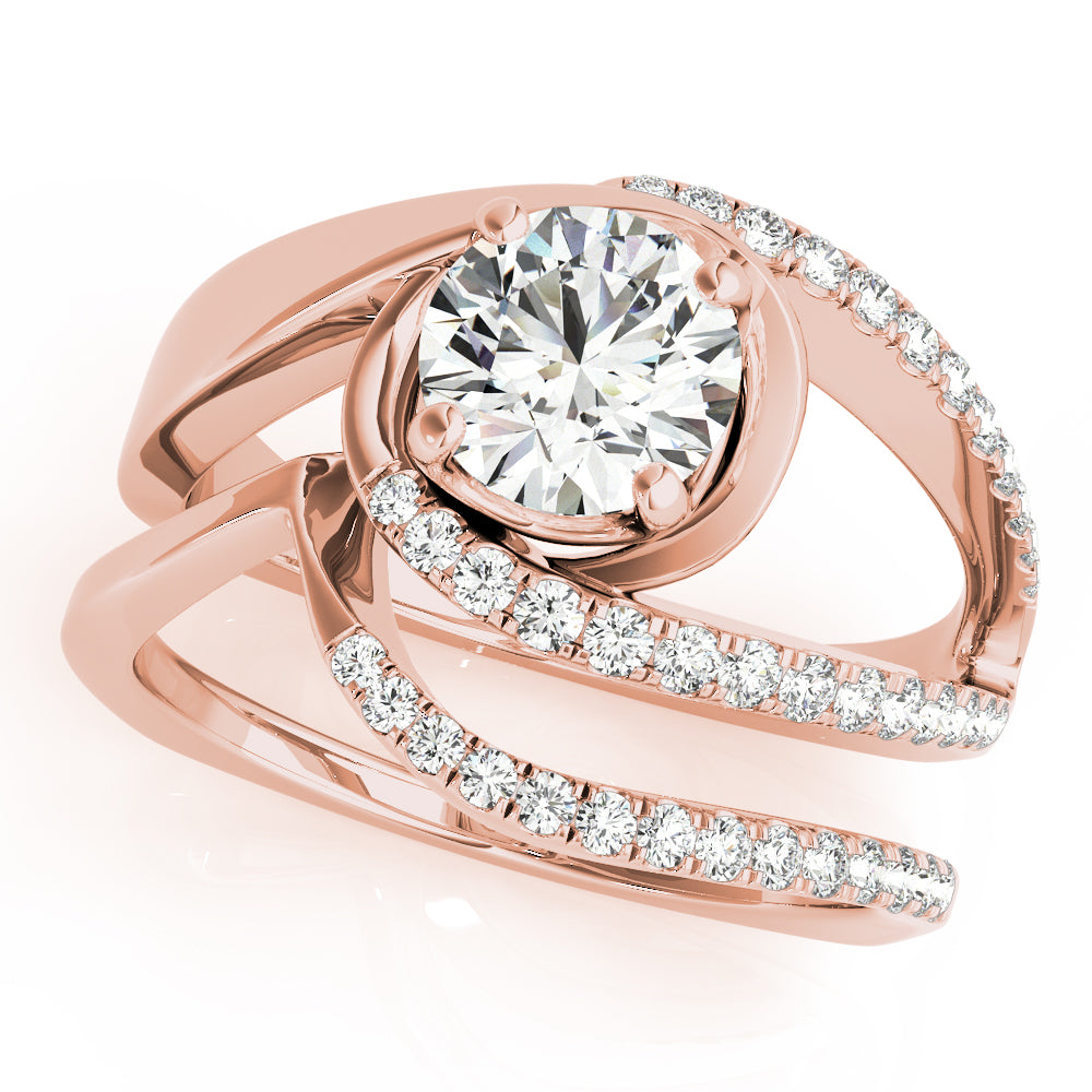 Dazzling Bypass Euro Shank Round Diamond Engagement Ring — 9K/18K Gold & Platinum