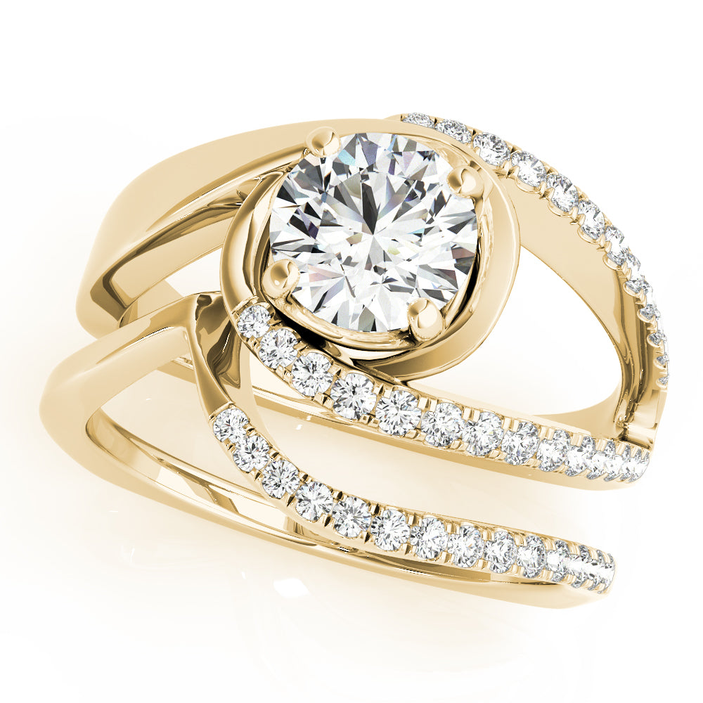 Dazzling Bypass Euro Shank Round Diamond Engagement Ring — 9K/18K Gold & Platinum