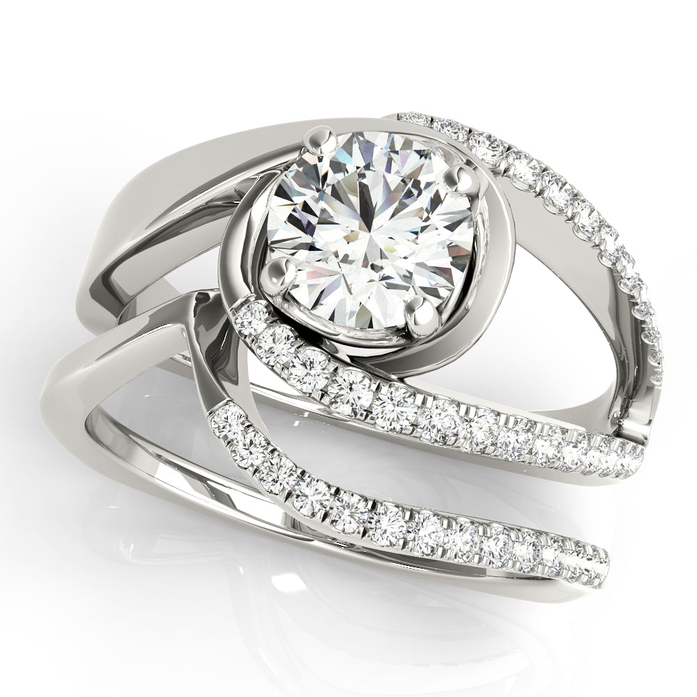 Dazzling Bypass Euro Shank Round Diamond Engagement Ring — 9K/18K Gold & Platinum