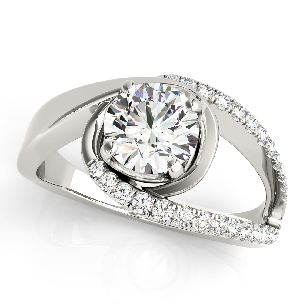 Dazzling Bypass Euro Shank Round Diamond Engagement Ring — 9K/18K Gold & Platinum