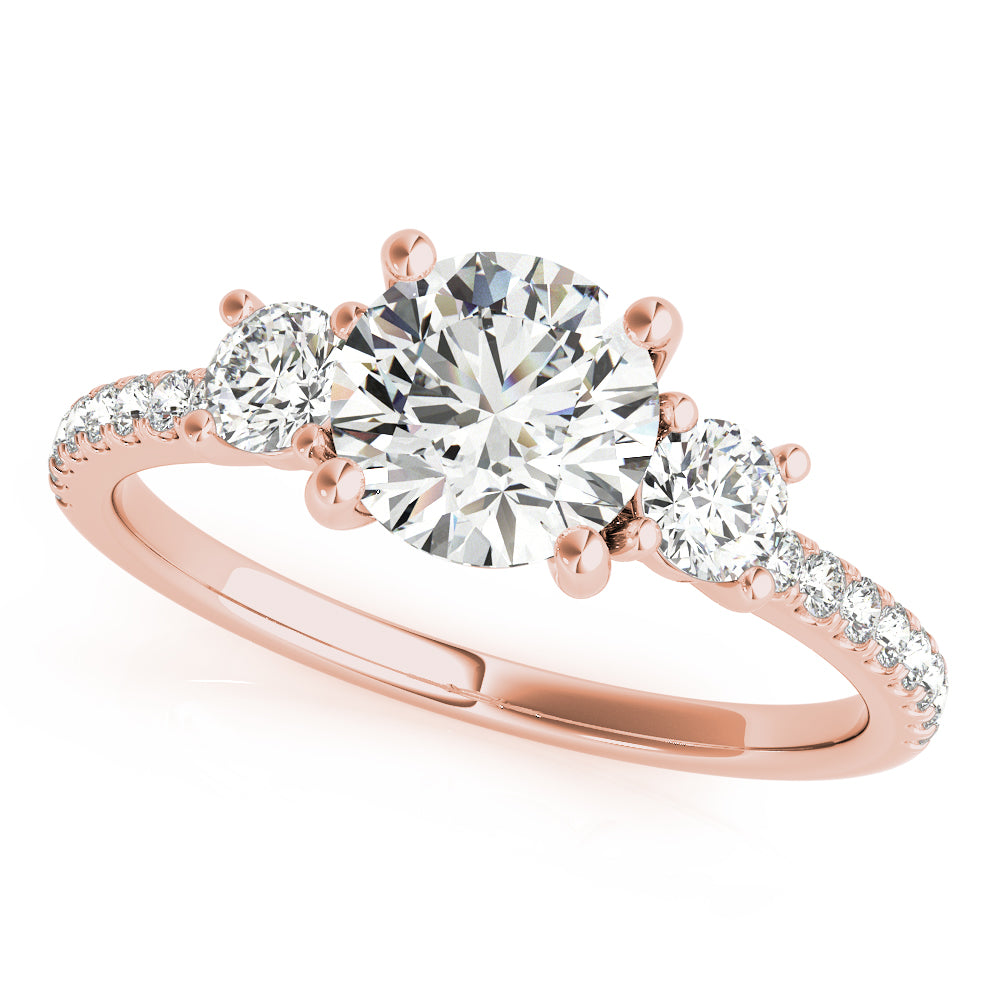 Exquisite Three-Stone Engagement Ring Round Diamond Engagement Ring — 9K/18K Gold & Platinum