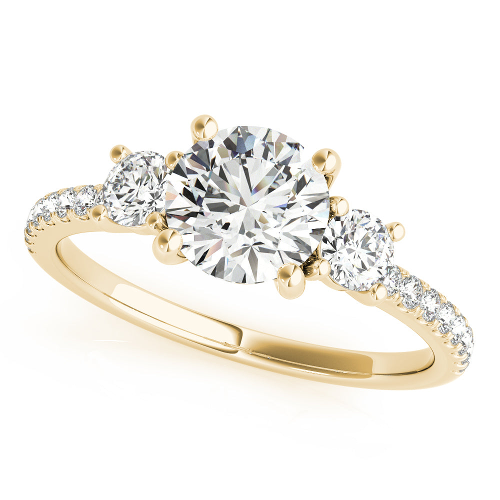 Exquisite Three-Stone Engagement Ring Round Diamond Engagement Ring — 9K/18K Gold & Platinum