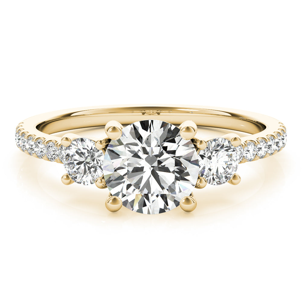 Exquisite Three-Stone Engagement Ring Round Diamond Engagement Ring — 9K/18K Gold & Platinum