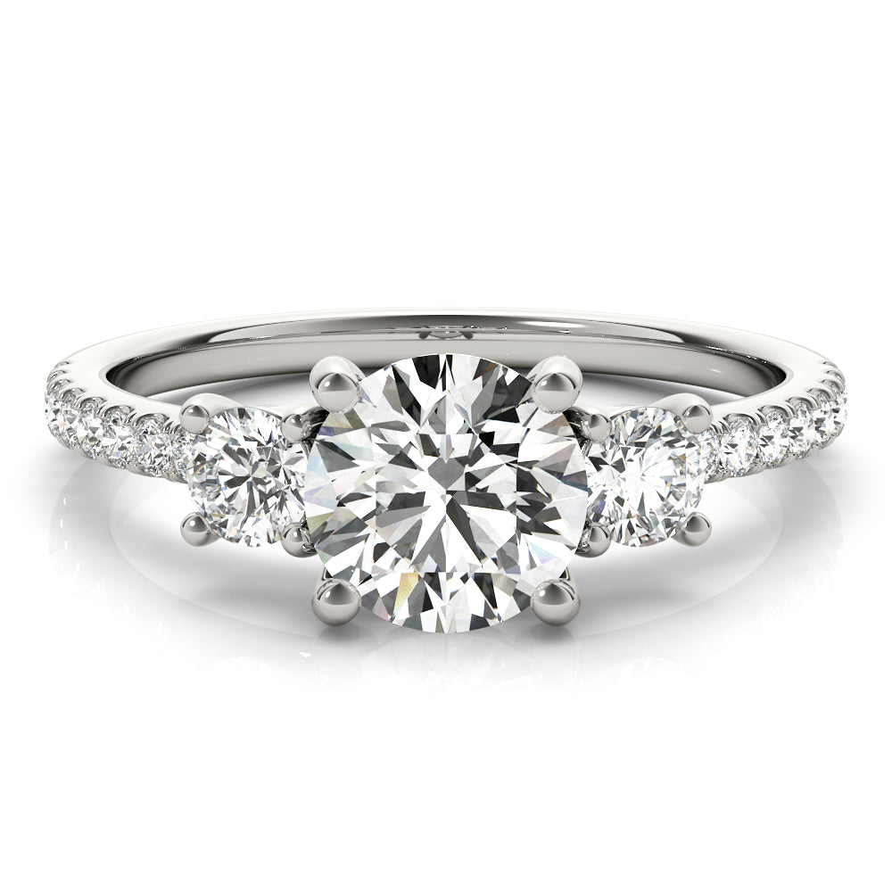 Exquisite Three-Stone Engagement Ring Round Diamond Engagement Ring — 9K/18K Gold & Platinum