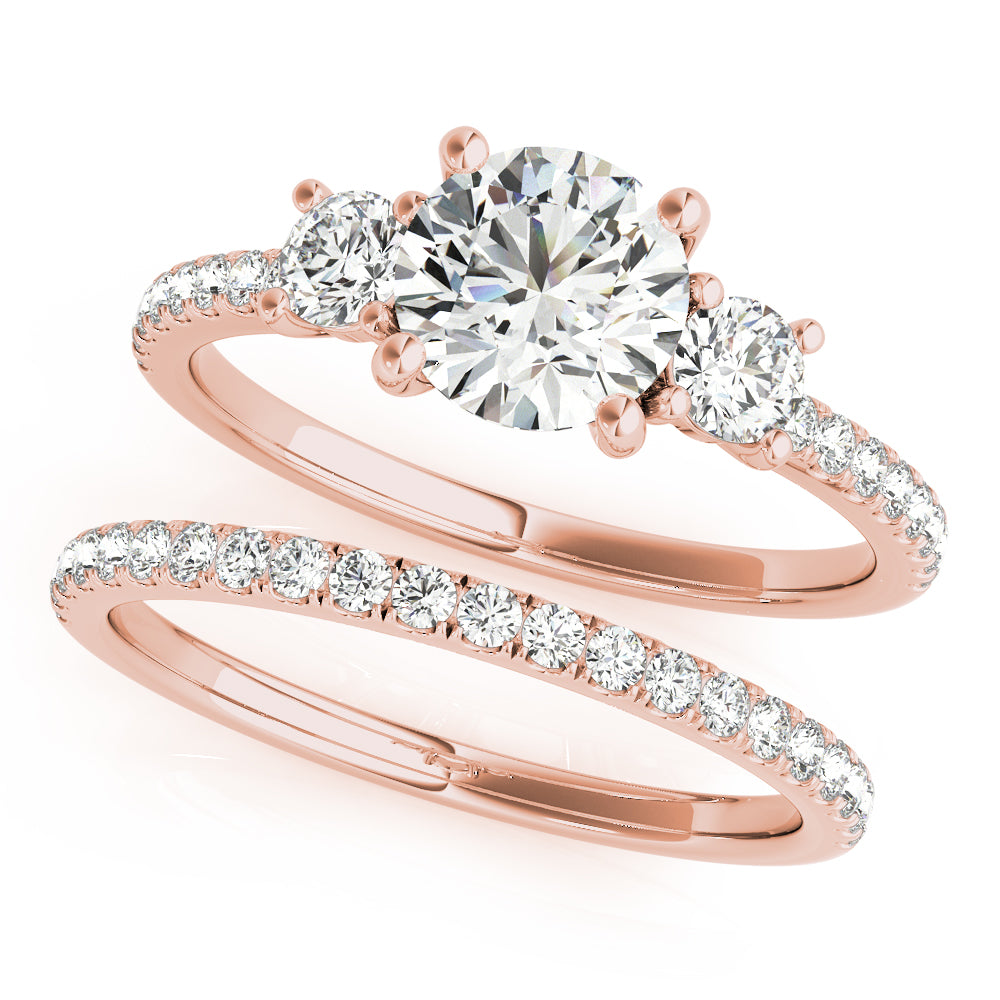 Exquisite Three-Stone Engagement Ring Round Diamond Engagement Ring — 9K/18K Gold & Platinum