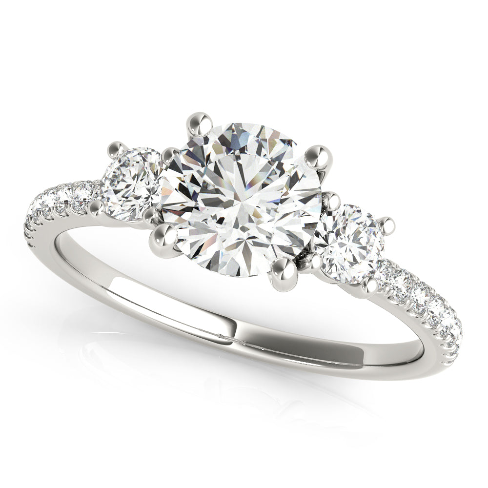 Exquisite Three-Stone Engagement Ring Round Diamond Engagement Ring — 9K/18K Gold & Platinum