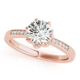 Crowned Sidestone Round Diamond Engagement Ring — 9K/18K Gold & Platinum