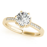 Crowned Sidestone Round Diamond Engagement Ring — 9K/18K Gold & Platinum