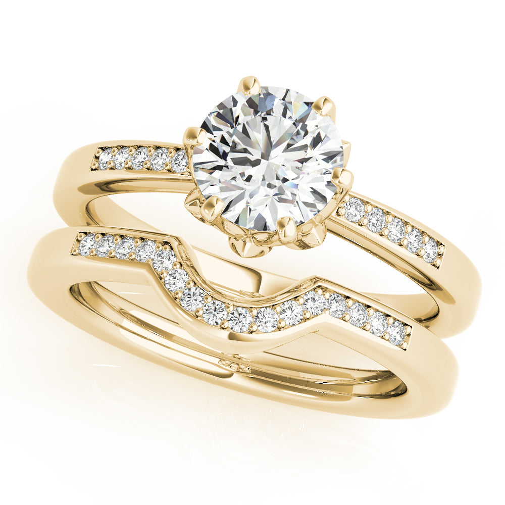 Crowned Sidestone Round Diamond Engagement Ring — 9K/18K Gold & Platinum