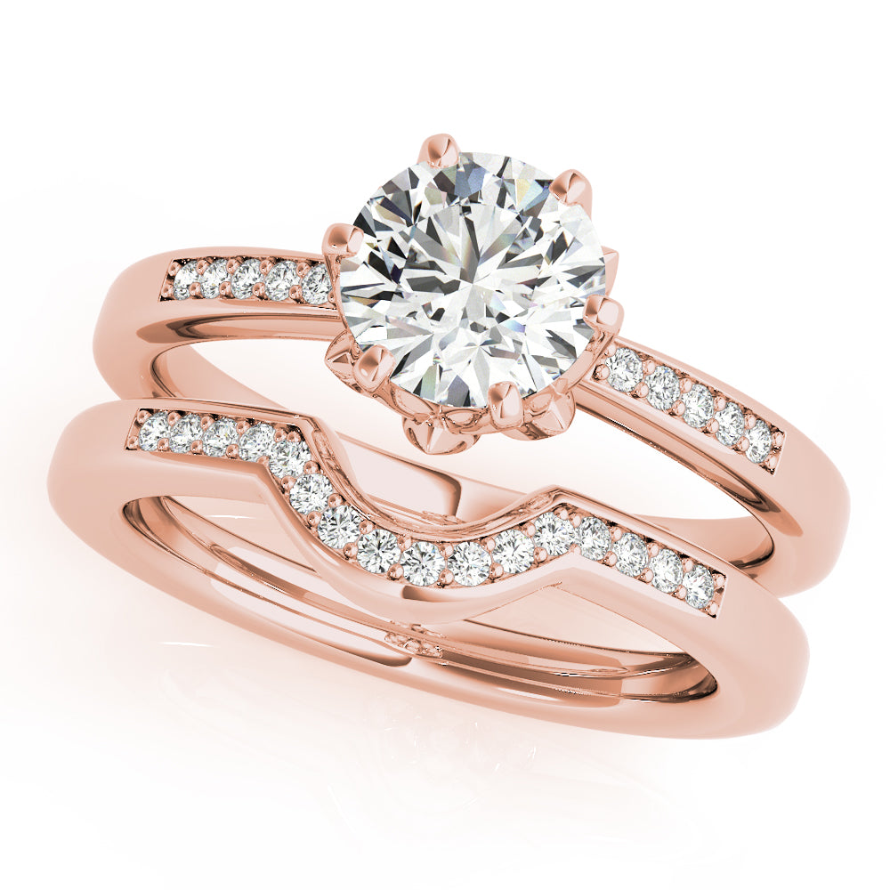 Crowned Sidestone Round Diamond Engagement Ring — 9K/18K Gold & Platinum