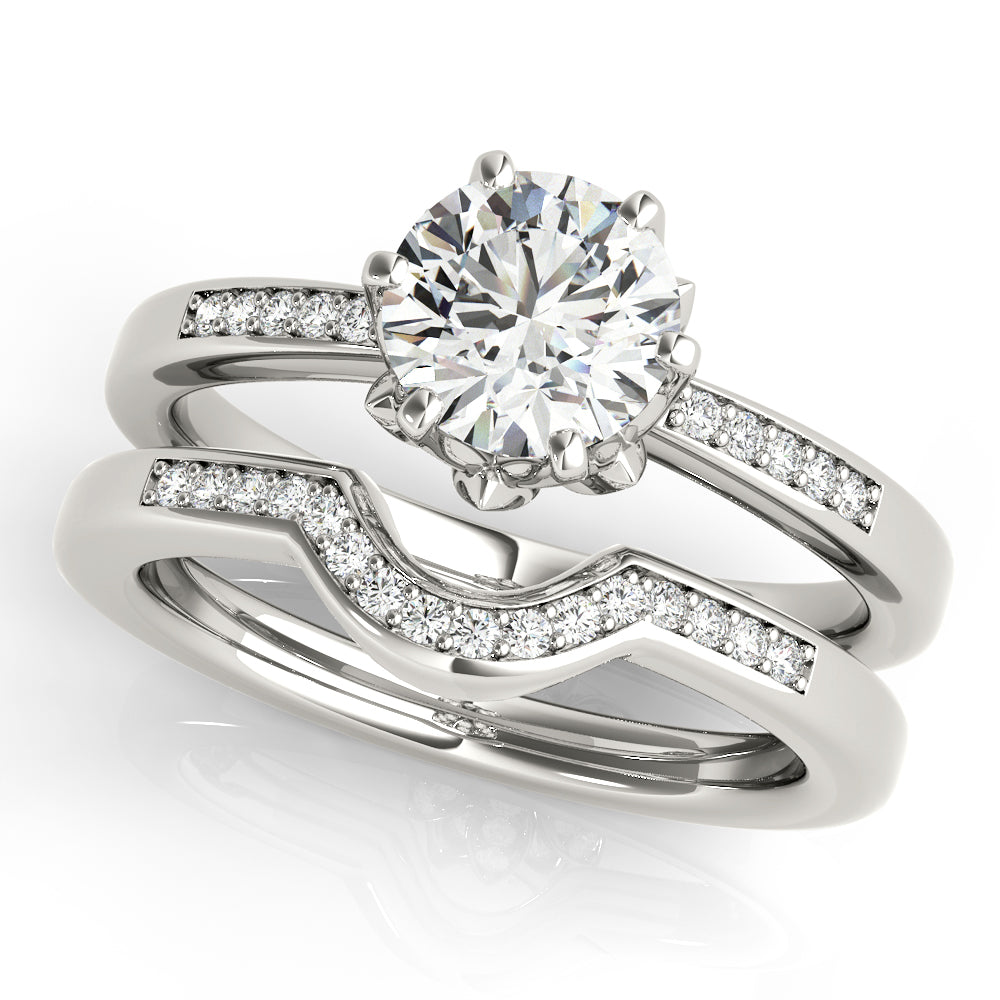Crowned Sidestone Round Diamond Engagement Ring — 9K/18K Gold & Platinum