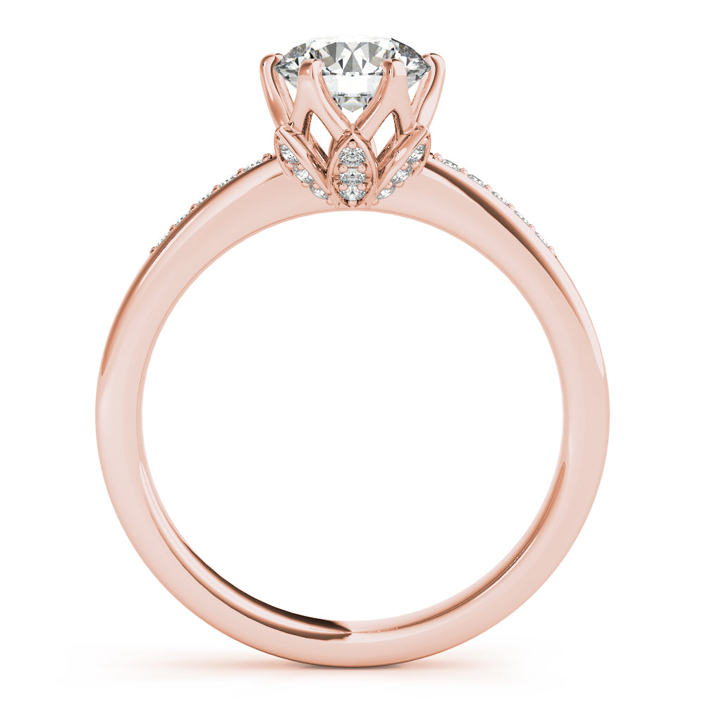 Crowned Sidestone Round Diamond Engagement Ring — 9K/18K Gold & Platinum