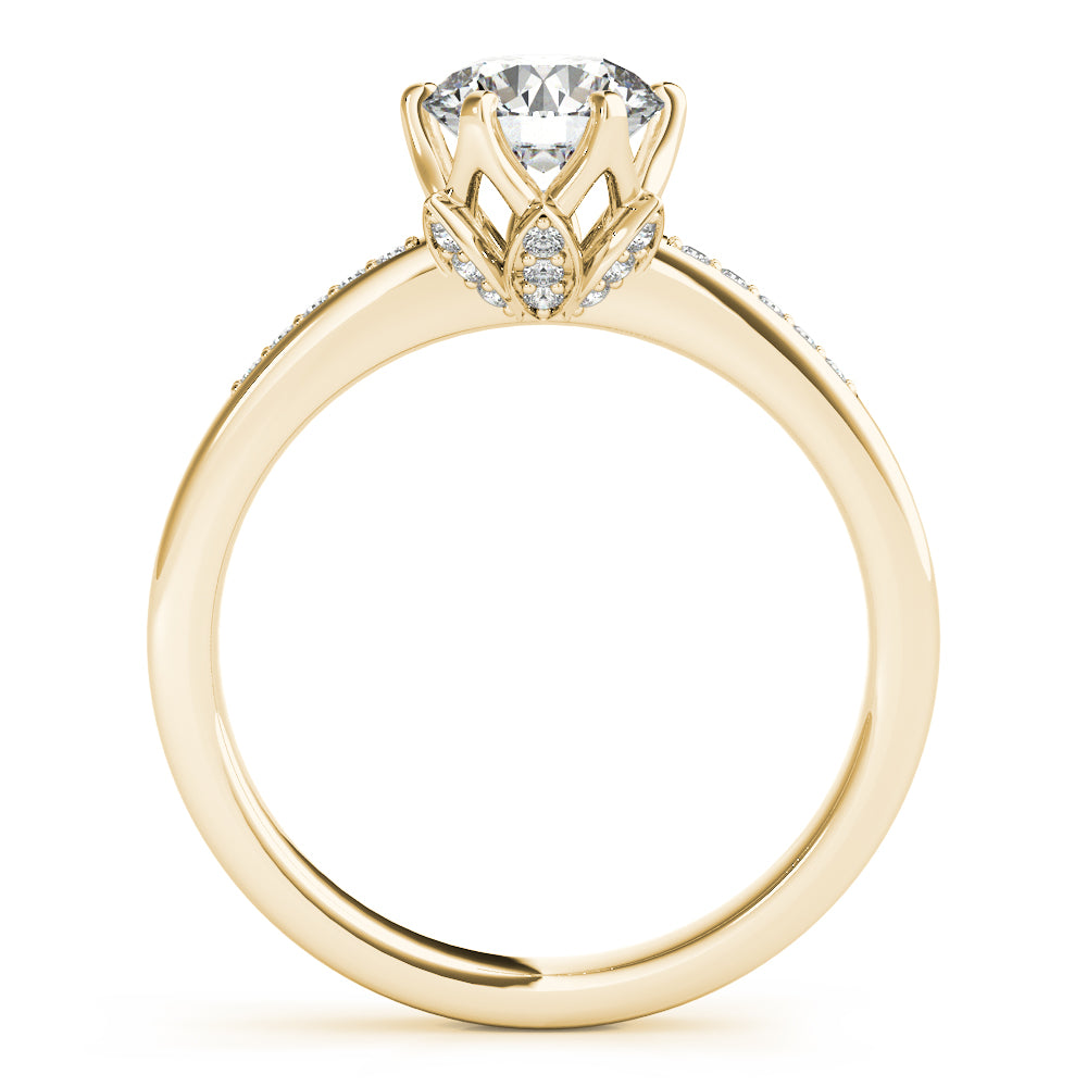 Crowned Sidestone Round Diamond Engagement Ring — 9K/18K Gold & Platinum